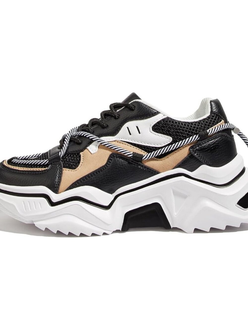 Women's Black White Fashion Color block Chunky Wedge Walking Sneakers Shoes